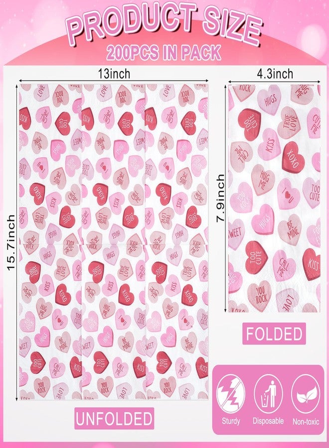 Pascliyna 200Pcs Valentine’s Day Paper Napkins, Pink Disposable Love Heart Napkins, Valentines Decorative Paper Guest Towels for Valentines Day Wedding Engagement Anniversary Home Bathroom Party Supplies - Image 2